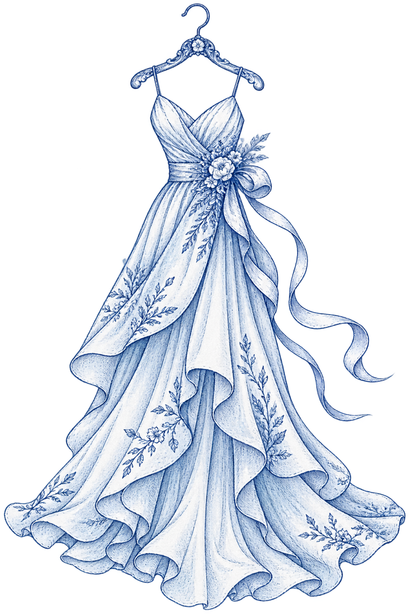 Vestido azul noche colgado en una percha